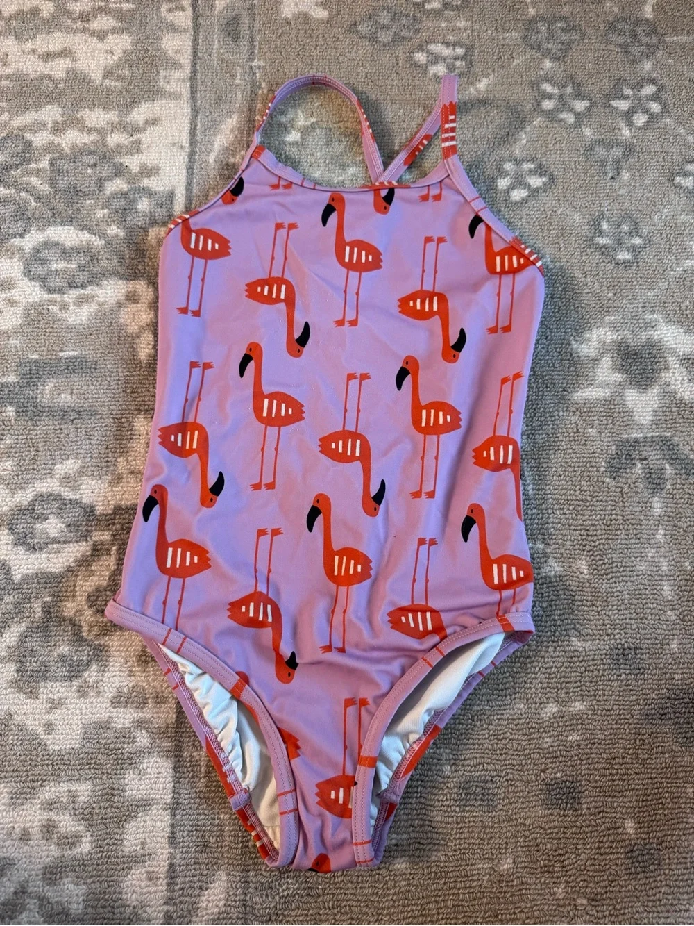 Girls' Purple Flamingo One-Piece Swimsuit Size 6-7